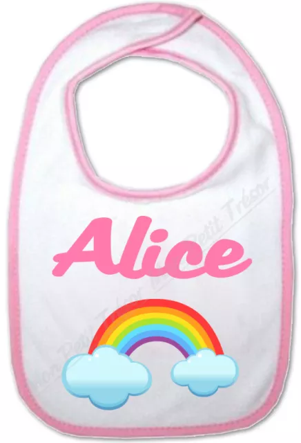 Bavoir Rose Bébé Arc-en-Ciel avec Prénom Personnalisé - cadeau de naissance