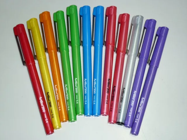 Artline 200 writing pens Assorted bright colours Fine 0.4mm pack 12 EK-200