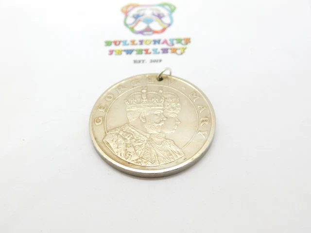 Sterling Silver Coronation George V as Emperor of India Coin Pendant Antique 191