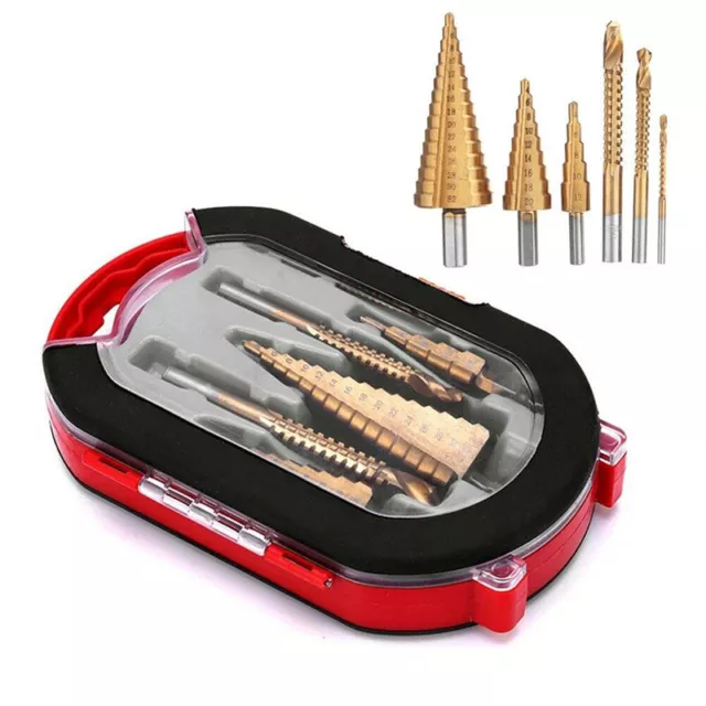6Pcs HSS Titanium 4-12/20/32mm Step Drill Bit Set +3/6/8 Saw Drill Hole C-wf