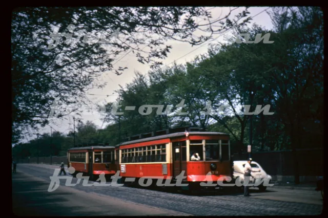 D DUPLICATE SLIDE - CTA Chicago 473 Trolley Electric Scene 1950s