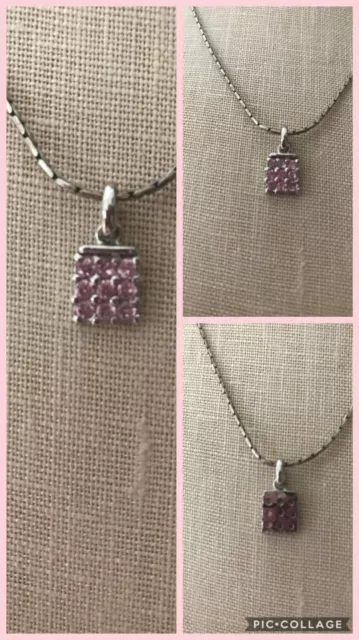 925 sterling silver square pink gemstone pendant FUN!