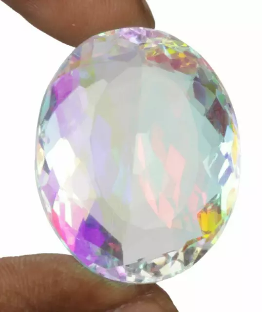 Large Mystic Topaz Faceted Oval Cut 33.10 Ct. Loose Gemstone For Ring & Pendant