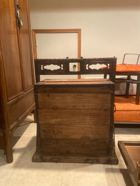 Antique Marriage Chest, Asian, Chinese Elm, Carved Dowry Trunk, circa 1900