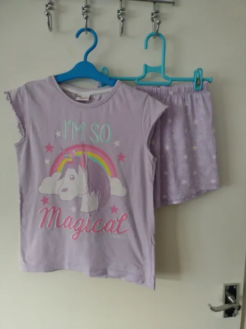 Girls Shortie Pyjamas age 9-10 years. Emoji, Unicorn