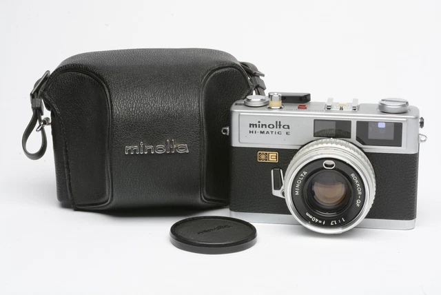 EXC+ MINOLTA HI-MATIC E 35mm RANGEFINDER w/40mm F1.7 LENS, CASE+NEW SEALS *READ