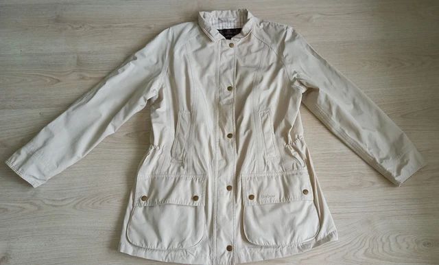 Barbour Original Tartan Womens Ivory Wind Water Proof Jacket Coat Size 14
