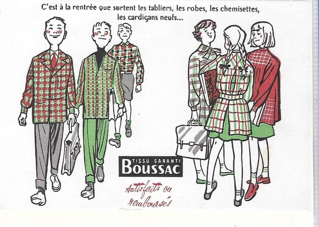 Beau buvard ancien publicitaire vêtement tissu BOUSSAC jeunes rentrée