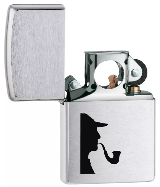 Zippo Genuine Brushed Chrome Sherlock Holmes Windproof Pipe Lighter 205PL 1393