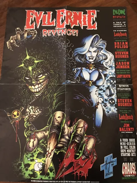 Evil Ernie Revenge! Comic Book 1994 Promo Poster - Lady Death - Chaos!