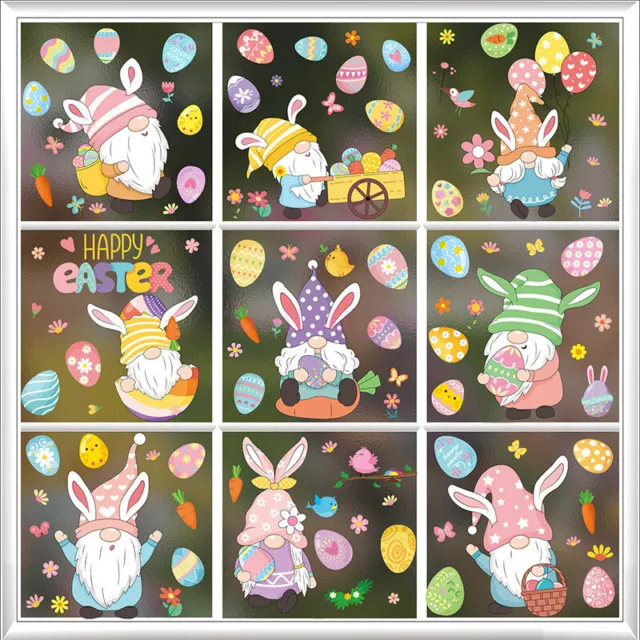 Easter Rabbits Window Stickers Easter Decorations 9 Sheets of Reusable PVC NEW