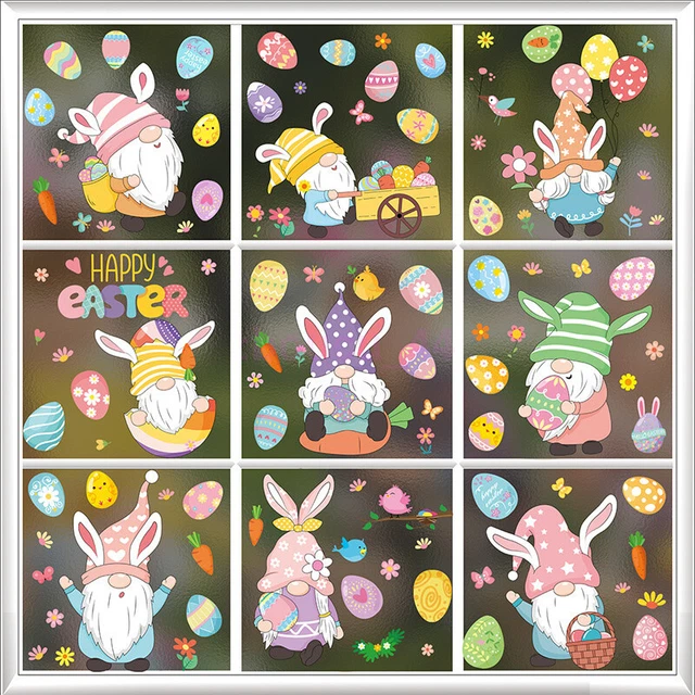 Easter Rabbits Window Stickers Easter Decorations 9 Sheets of Reusable PVC NEW