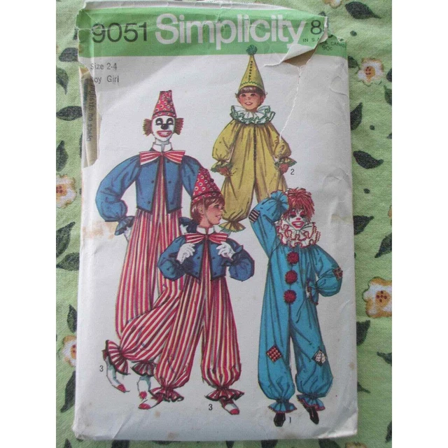 Vtg Simplicity Pattern 9051 Size Childs 2 - 4 Clown Costume 1970