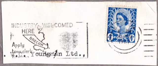 Gb 1967 Qe Ii Slogan Cancel On Piece Brecon Industry Welcomed Here