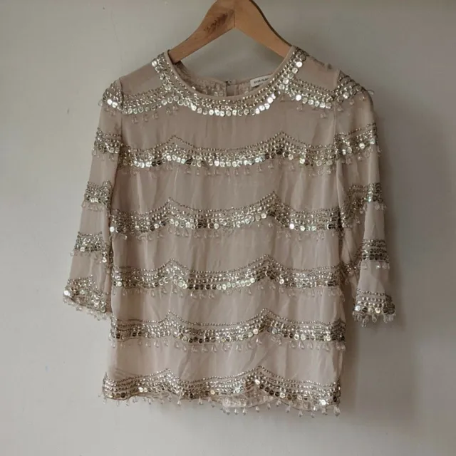 River Island embellished beaded sequinned top vintage flapper style size 8