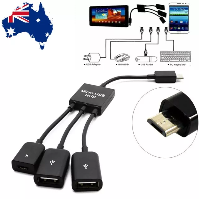 AU Micro USB HUB Male to Female Double USB 2.0 Host OTG Adapter Cable