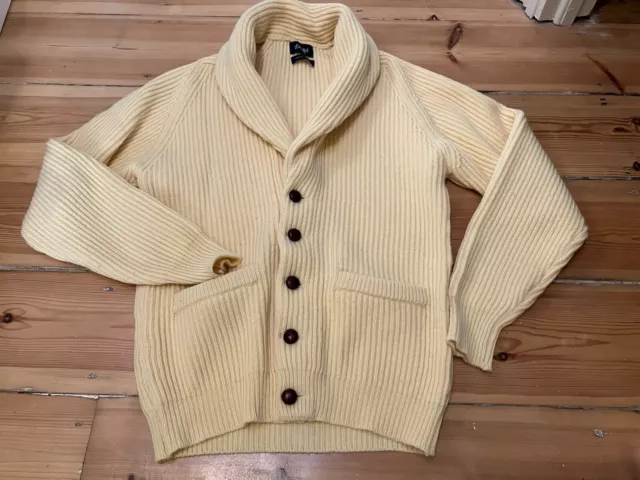 DRAKE’S Shawl Collar 100% Wool Yellow Cardigan - Size 38