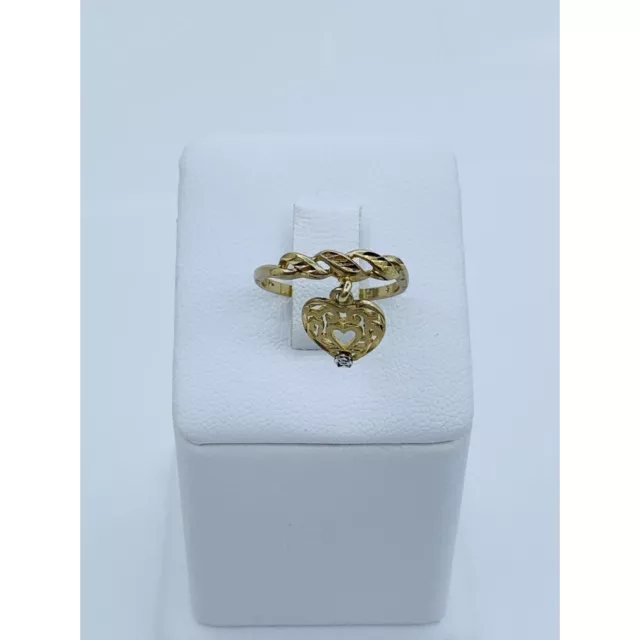 10k Solid Gold Ring Dangling Heart 6 - Anillo en oro de 10K corazon colgando