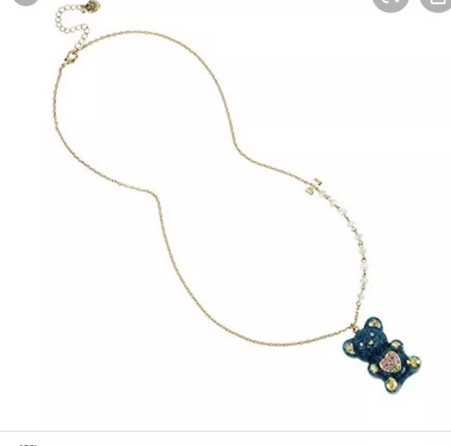 $58  Betsey Johnson Blue Glitter Gummy Bear Long Pendant Necklace JA10