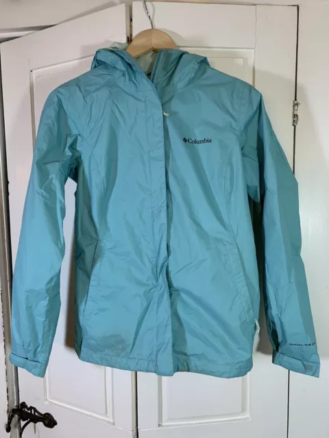 Columbia Jacket Womens XS Blue Green Omni Tech Nylon Full Zip Hooded Lined