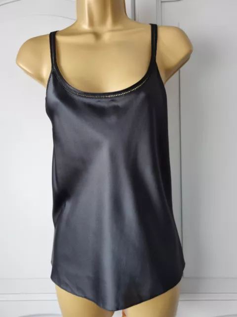Camicia Top Donna Vintage M&S Nera Satinata Poliestere/Poliammide Taglia 18
