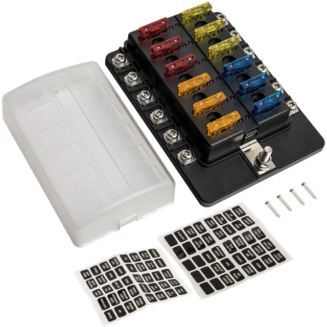 12-Way 12V~32V Blade Fuse Box Holder Power Block LED Car Auto Marine Waterproof