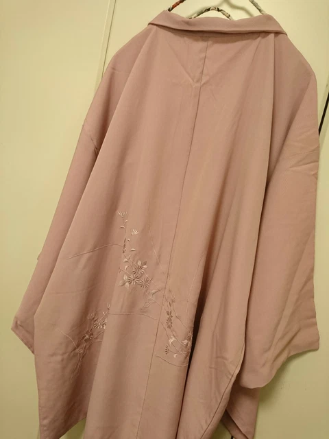 Woman Japanese Kimono Haori Jacket Synthetic Flowers Embroidery Pink