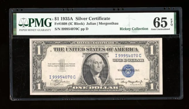 DBR 1935-A $1 Silver Gem Fr. 1608 IC Block PMG 65 EPQ Serial I99954070C