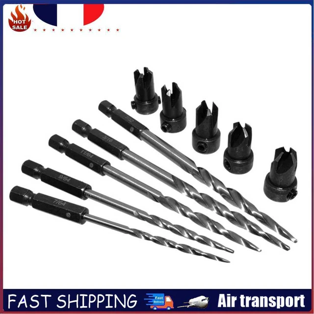11pcs Woodworking Countersink Drill Bit Set Counterbore Hex Shank Hole Cutter