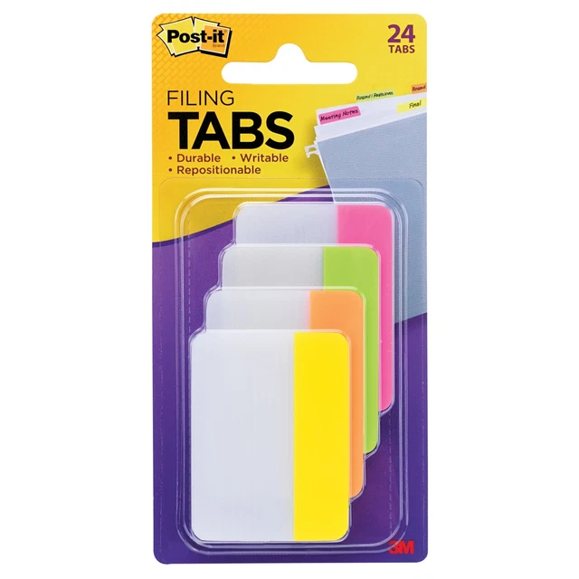 Filing Tabs, Flat, 2", 24/PK, Solid Bright AST