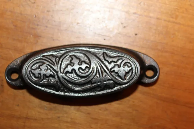Antique Victorian Cast Iron Detailed 4" Bin Apothecary Cupboard Drawer Pull L-4
