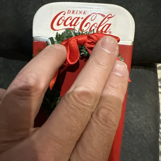 Vintage Coca Cola Mini 8” Vending Machine Christmas Decoration w/Wreath