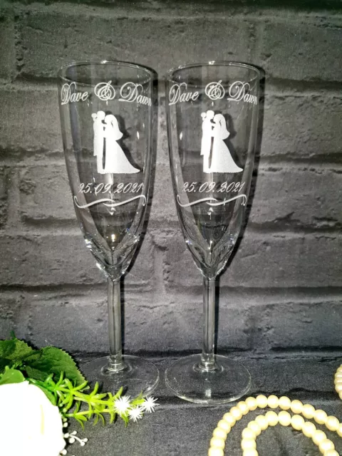 Personalised Engraved Champagne Flutes Glasses Gift For Wedding, Bride and Groom