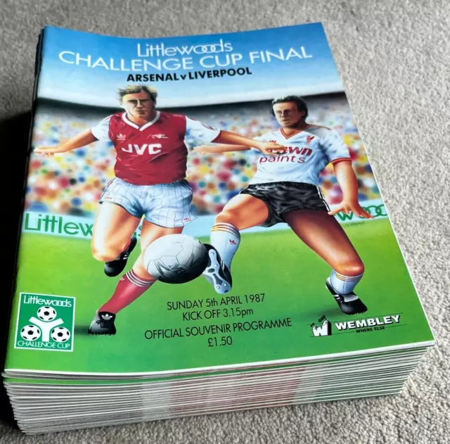 20 Unused 1987 League Cup Final Programmes, Arsenal v Liverpool at Wembley