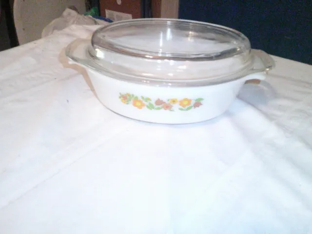 Vintage Fire King Oval Milk Glass Oval Baking Disg Quilt Flower Pattern