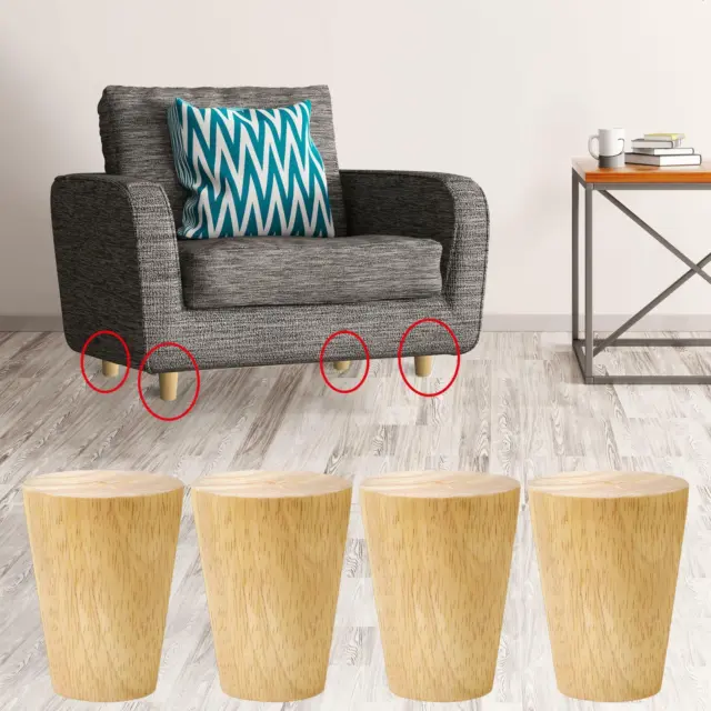 Piernas de muebles de madera de 3,1 pulgadas 4 piezas, pies de repuesto de madera dura para sofá mesa