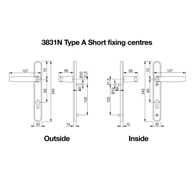 uPVC Door Handle 92PZ Hoppe Atlanta Sprung Lever Pair Set 122mm 215mm Centre 3