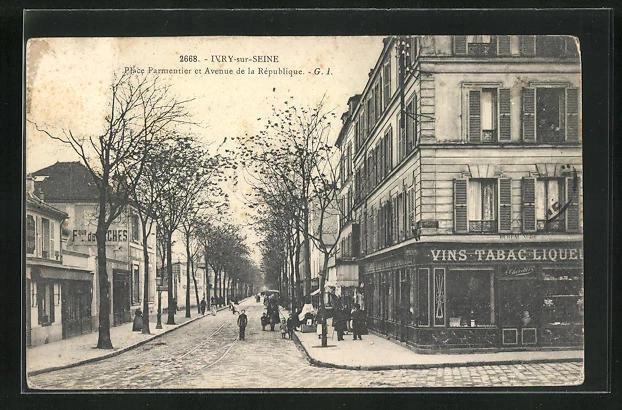 CPA Ivry-sur-Seine, Tabakhandlung am Palce Parmentier & Avenue de la Republique