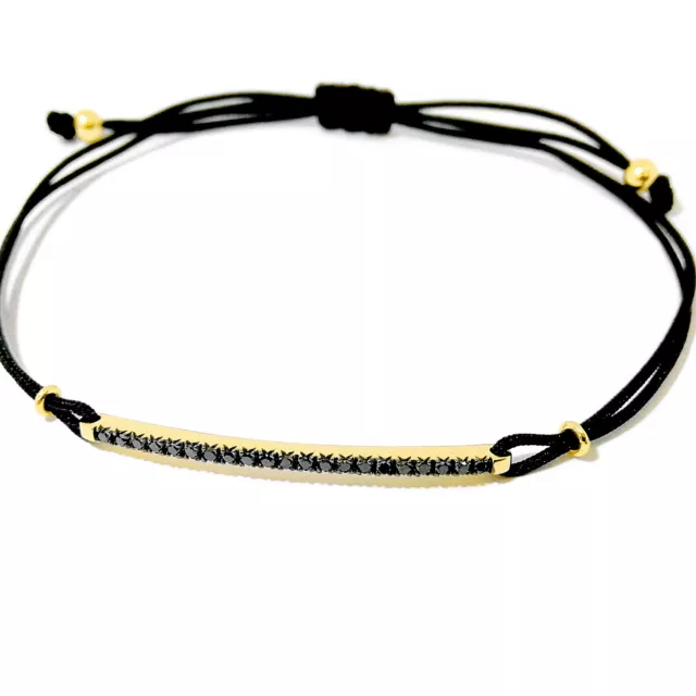 Bracciale tennis uomo Diamanti Neri 0,28 ct oro Giallo 18 kt cordino regolabile