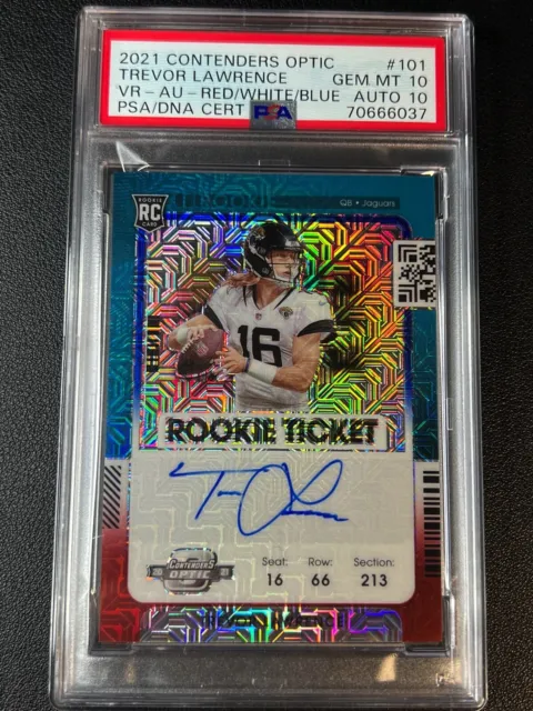 Trevor Lawrence Psa 10 2021 Contenders Optic #101 Red White Blue Rookie Auto /13