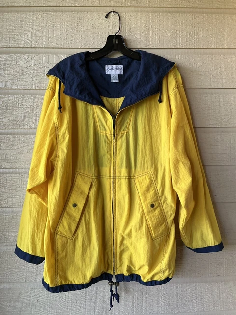 Cabin Creek womens Jacket Medium Vintage Yellow Zip Oversized Hooded Windbreaker