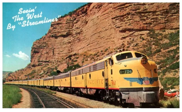 Union Pacific Rr Streamliner.vtg Railroad Postcard*B1