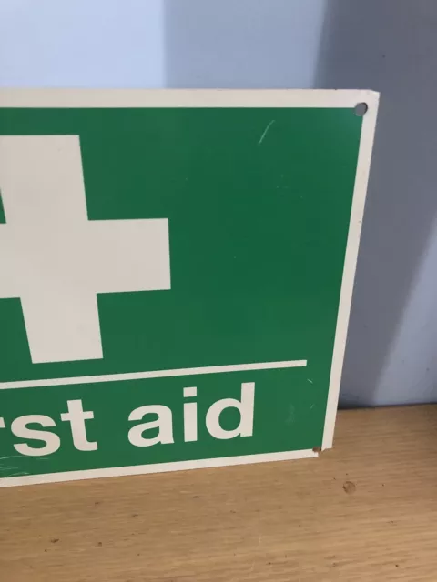 Vintage Retro Green First Aid Sign, Plastic, Display Mancave 3
