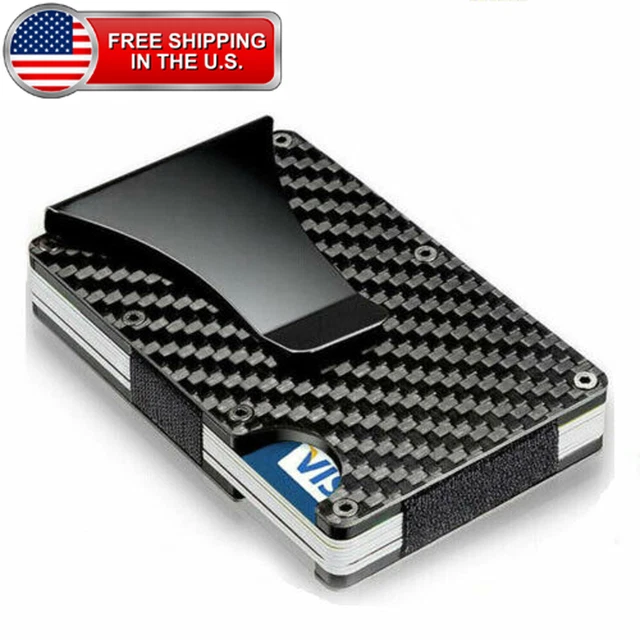 RFID Blocking Slim Money Clip Mens Carbon Fiber Credit Card Holder Metal Wallet