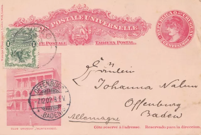 Uruguay 1902: post card Montevideo  to Offenburg