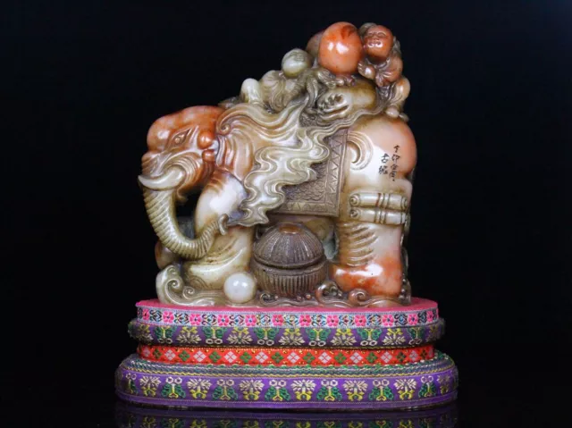 Chinese Exquisite Handmade Elephant Children carving Shoushan Stone Statue Seal