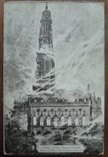 CPA Arras City Hall on fire military correspondence Pas-de-Calais