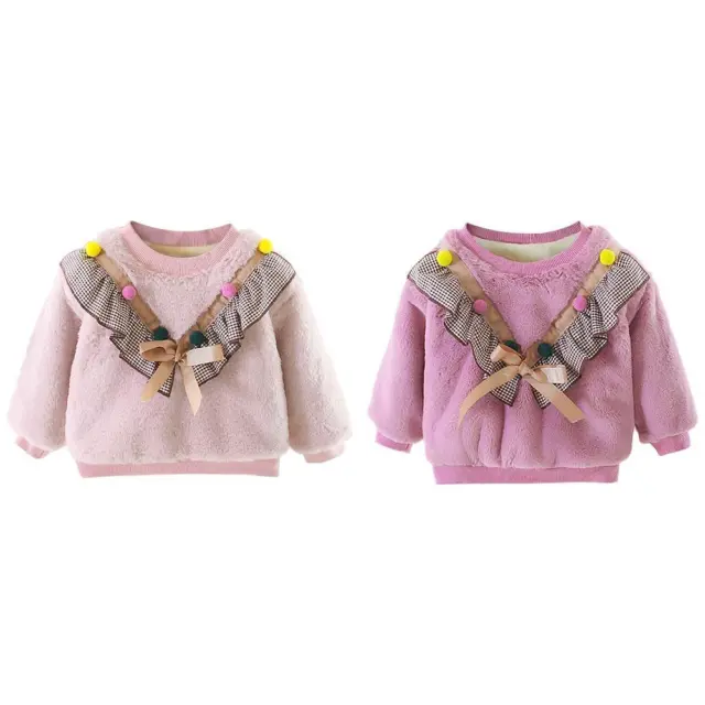 Baby Girl Kids Long-Sleeve Thicken Clothes Cute Patchwork Warm Tops Sweatershirt