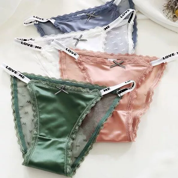Set Of 5 Women Sexy Knickers Satin Panties High Leg Bikini Underwear Thong Brief
