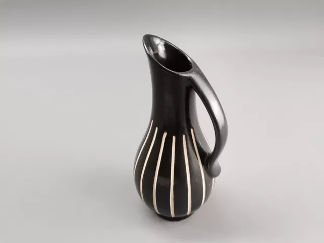 ausgefallene Keramik Vase H= 15 cm schwarz mit Streifen Kanne VINTAGE